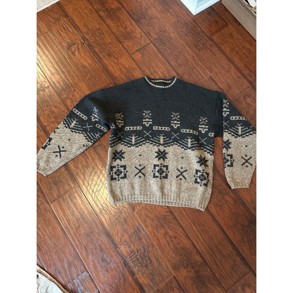 Woolrich XL Wool Blend Fair Isle Nordic Knit Sweater Black Tan Southwestern Patt